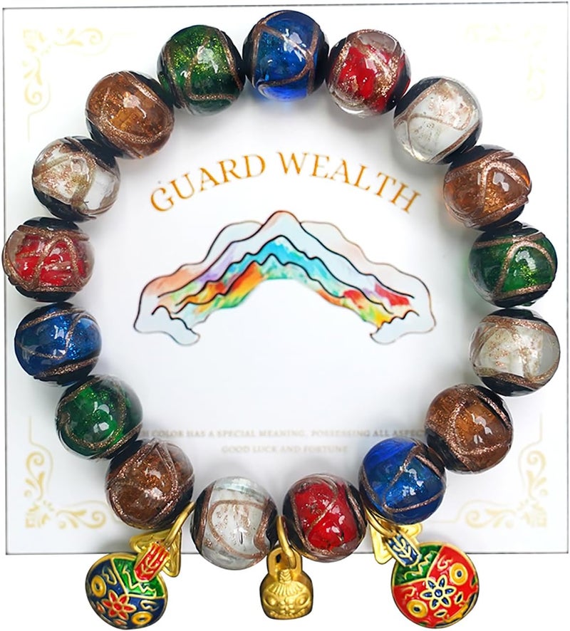 CNYTPE Colorful Gray Glaze Bracelet for Men and Women – Imperial Palace-Style Gold-Swallowing Beast Family Guardian Jewelry, Ancient Oriental Glazed Beads for Good Luck & Abundance Flow, Energy-Balancing Harmony Bracelet - Image 1